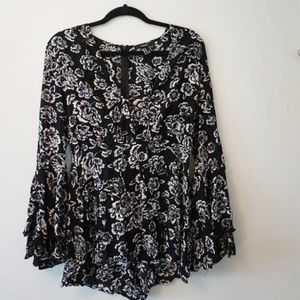 Black Floral Long Sleeve Romper